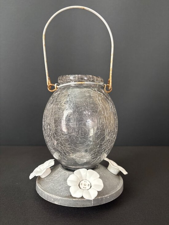 Rustic Metal Wind Chime Leaf Accent & Hummingbird Feeder  Crackled Glass Decor - Picture 11 of 16